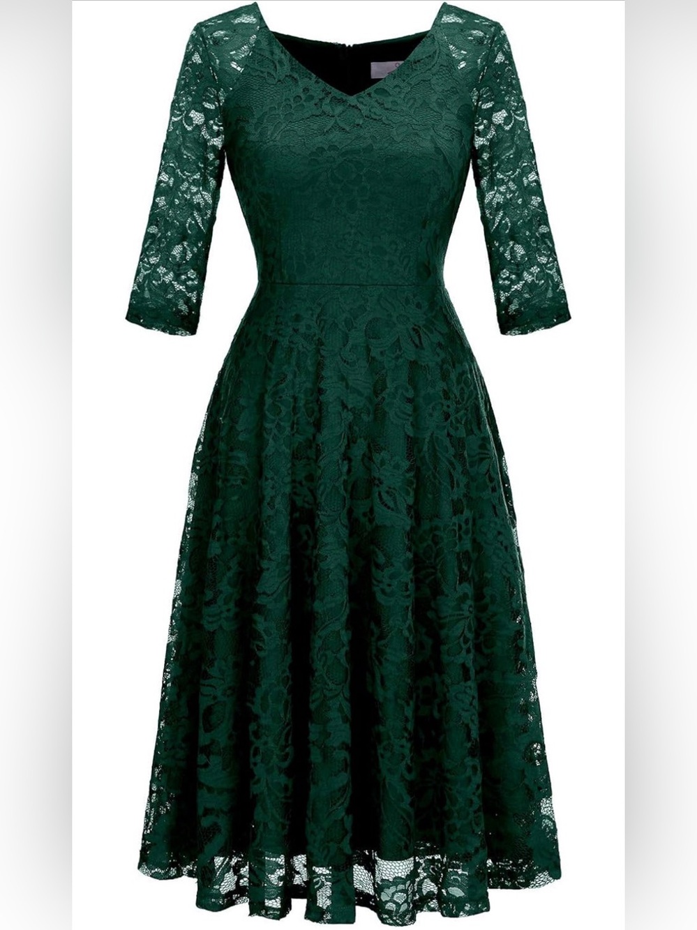PROM Long-Sleeve Elegant Green Lace Fit & Flare Dress